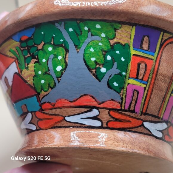 Beautiful Vibrantly Painted Mexican Wooden Decorative Bowl Wedding - Picture 6 of 16
